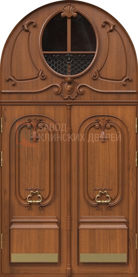Арочная дверь с МДФ панелью с виноритом со стеклом и ковкой АР-109 с МДФ панелью с виноритом со стеклом и ковкой АР-109
