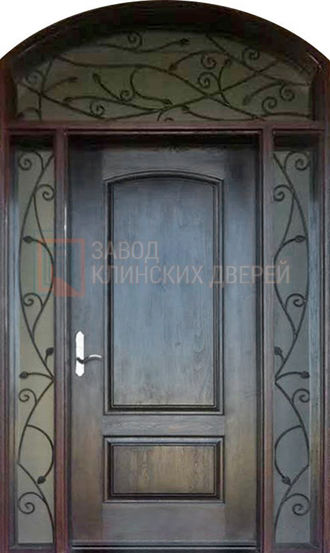 Арочная входная дверь с МДФ с двух сторон со стеклом и ковкой АР-75 с МДФ с двух сторон со стеклом и ковкой АР-75