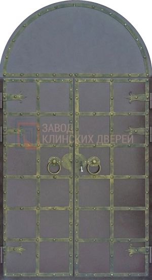 Арочная входная дверь с порошком и МДФ внутри с ковкой АР-88 с порошком и МДФ внутри с ковкой АР-88