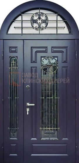 Арочная входная дверь МДФ с двух сторон со стеклом и ковкой АР-93 МДФ с двух сторон со стеклом и ковкой АР-93