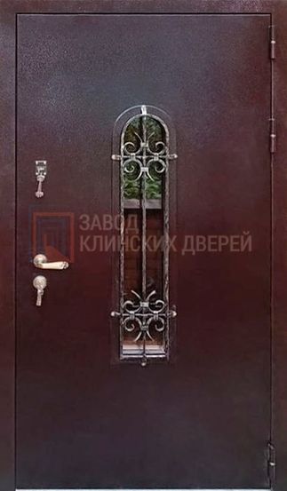 Входная металлическая дверь с порошковым напылением со стеклом и ковкой СКВ-121 с порошковым напылением со стеклом и ковкой СКВ-121