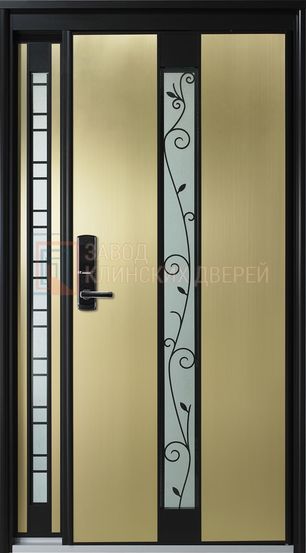 Входная металлическая дверь с МДФ с двух сторон со стеклом и ковкой СКВ-57 с МДФ с двух сторон со стеклом и ковкой СКВ-57