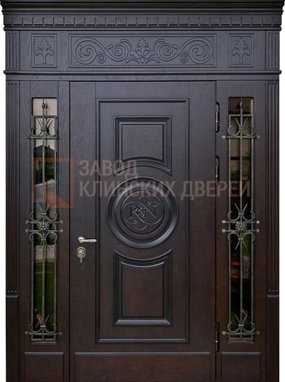 Входная металлическая дверь с массивом дуба с двух сторон со стеклом и ковкой СКВ-82 с массивом дуба с двух сторон со стеклом и ковкой СКВ-82