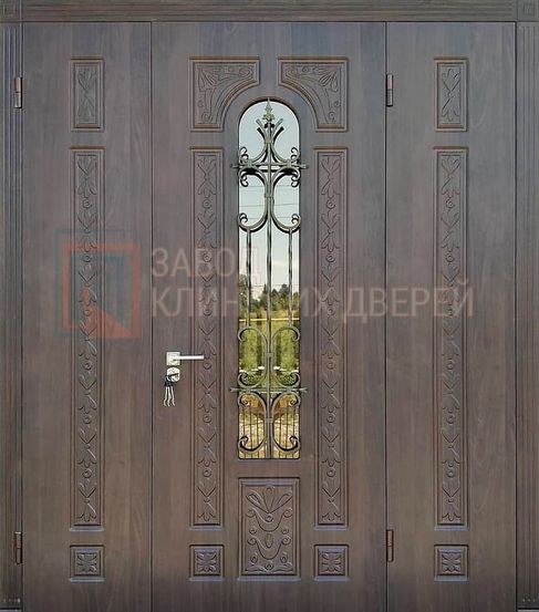 Входная металлическая дверь с МДФ с двух сторон со стеклом и ковкой СТК-20 с МДФ с двух сторон со стеклом и ковкой СТК-20